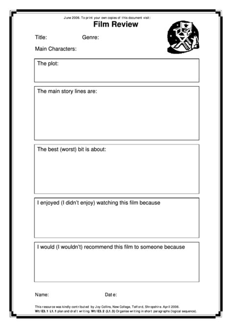 Movie Review Template Sample Movie Review For Students Film Review Templates Fill