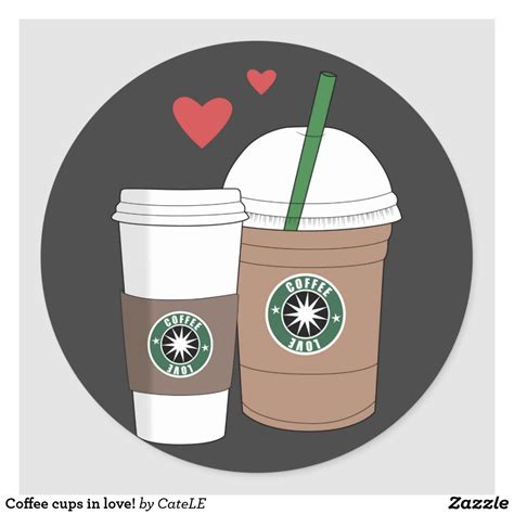 Coffee Cups In Love Classic Round Sticker In 2021 Starbucks Art Starbucks Cup