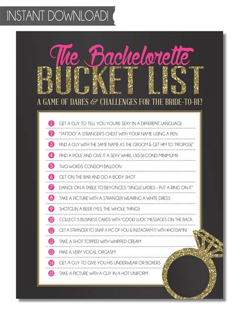 Bachelorette Party Game Bucket List Instant Download Printable
