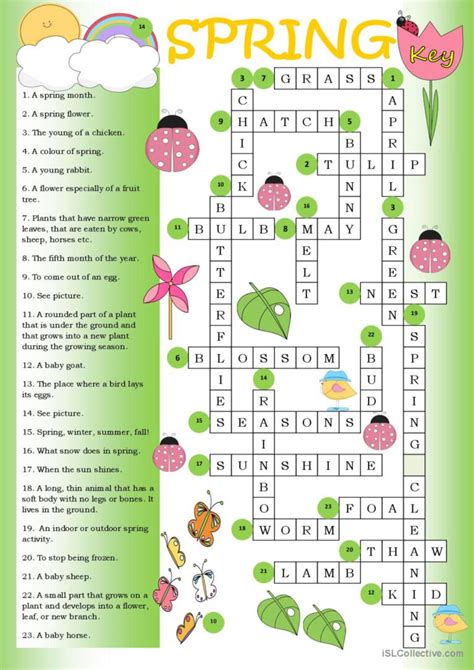 Crossword Spring Key General Gramm English Esl Worksheets Pdf And Doc
