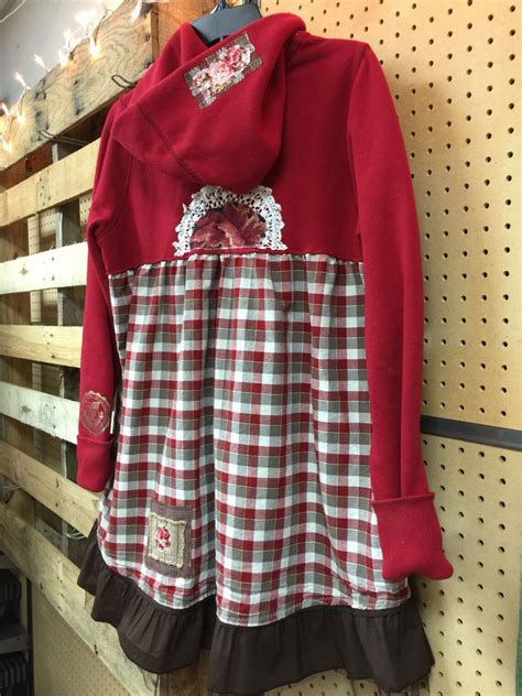 Upcycled Red Hoodie Upcycled Clothing Mori Girl Sweatshirt Etsy