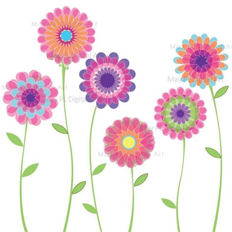 Pink Flower Clipart Spring Flowers Floral Vector Clip Art Etsy