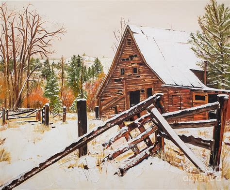 Winter Barn Snow In Nevada Painting By Jan Dappen Pixels