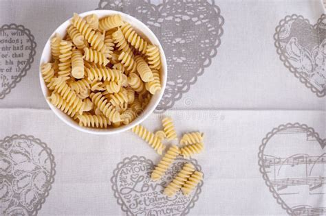 Bowl Of Dried Fusilli Pasta Stock Image Image Of Pattern Spiraled