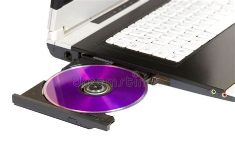 Dvd Rom On A Laptop Opened To Show Disc Isolated Stock Image Image