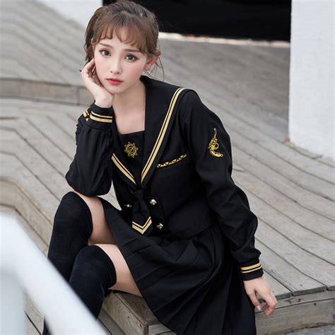 Uphyd Long Sleeve Japanese Uniform School Girls Sakura Embroideried