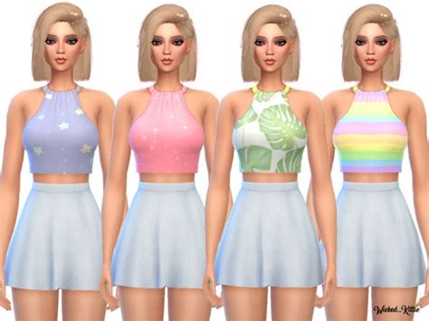 The Sims Resource Pastel Metal Collar Crop Top By Wickedkittie Sims