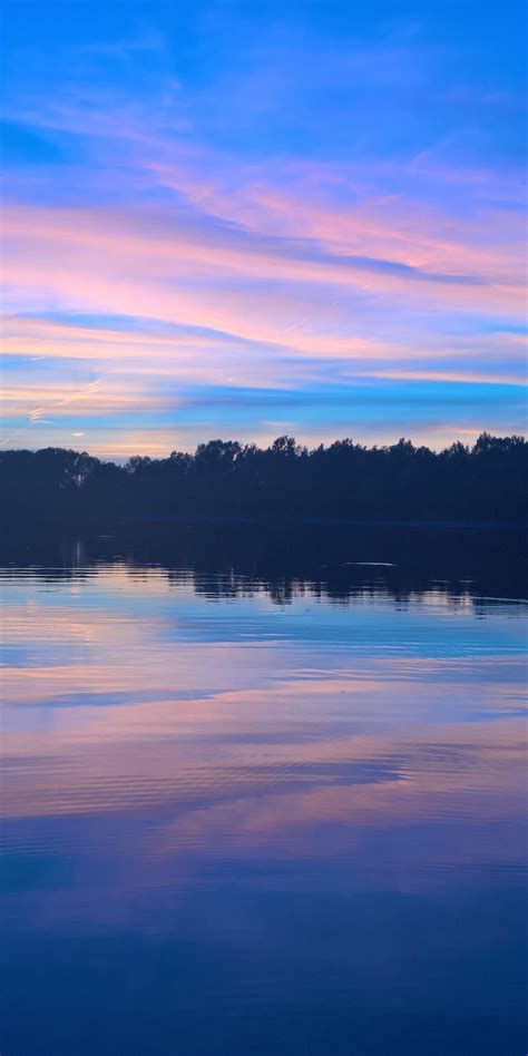 Download 1080x2160 Wallpaper Blue Sky Sunset Lake Reflections