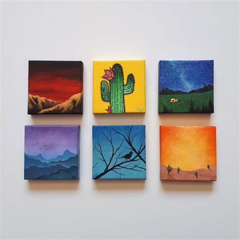 Tiny Paintings Acrylic 2x2 Inches Small Canvas Paintings Mini Canvas