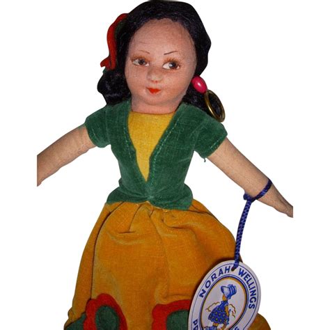Vintage Cloth Norah Wellings Mexican Girl Doll With Hand Tag And From