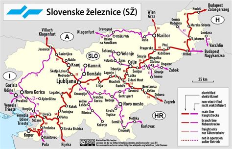 Mapa pociągów Słowenii linie kolejowe i szybka kolej Słowenii