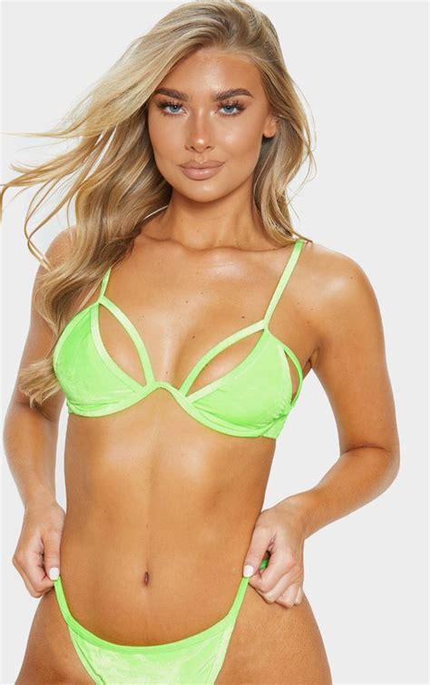 Neon Green Velvet Underwired Bikini Top Underwired Bikini Bikini Tops Bikinis
