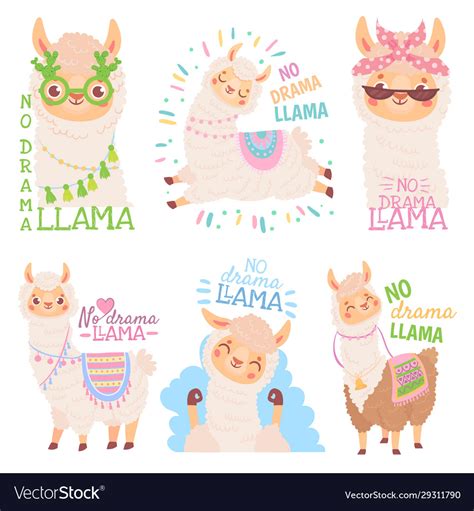 No Drama Llama Funny Llamas Or Cute Alpacas Quote Vector Image