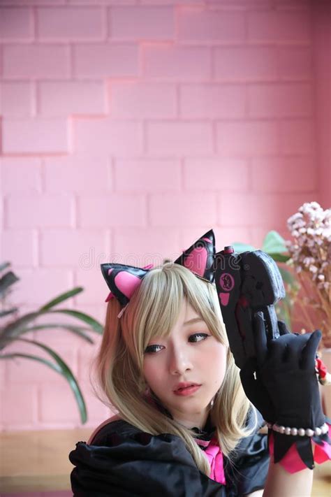 Portrait Of Japan Anime Cosplay Girl In Pink Tone Stock Image Image