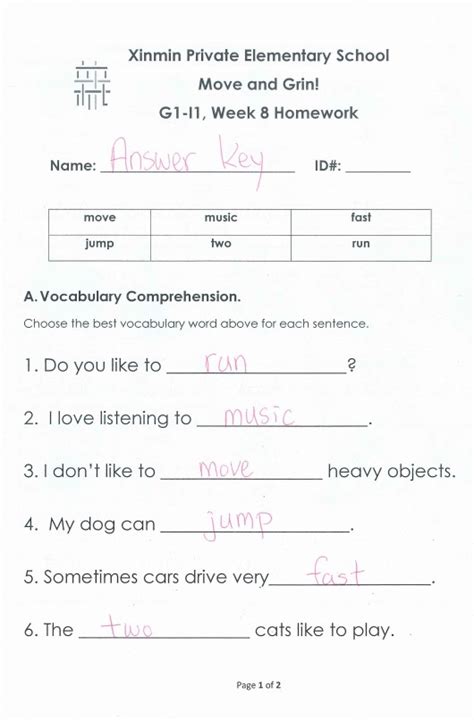 Grammar Worksheet With Answer Key