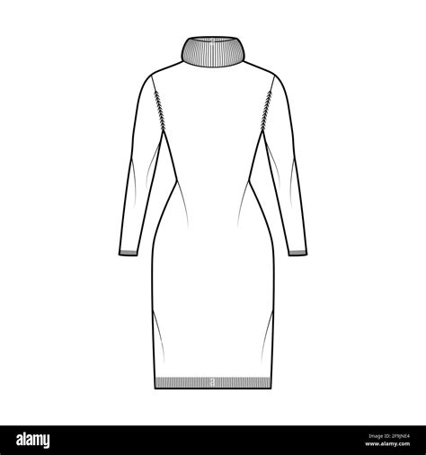 Sweater Dress Exaggerated Turtleneck Technical Fashion Illustration With Long Sleeves Slim Fit