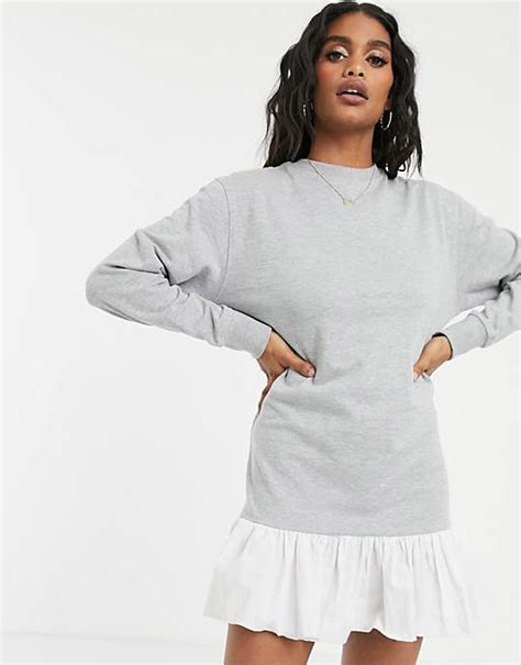 Missguided Frill Hem Sweater Dress In Grey Asos