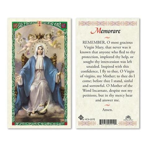 Queen Of Heaven Prayer Memorare Catholic Prayer Card Catholic
