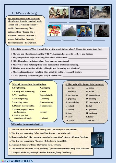 Films Vocabulary Interactive Worksheet Vocabulary Exercises