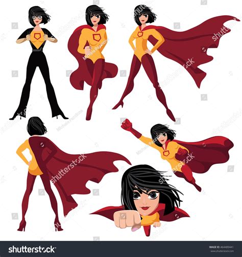 Superhero Woman Cartoon Action Poses Collection Eps 10 Vector