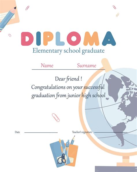 Premium Vector Elementary School Diploma Templateprintablevector Template