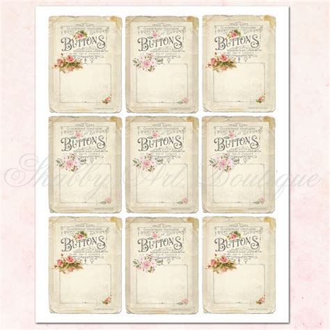 Printable Vintage Button Cards And Digital Collage Etsy In 2020