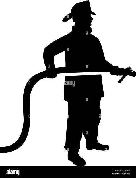 Firefighter Silhouette With Hose Stock Photo Alamy