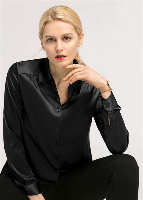 Top Quality Long Sleeves Collared Silk Shirt Women Silk Blouse