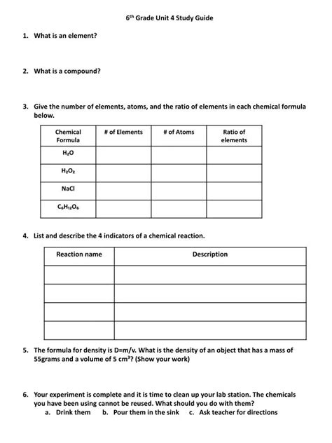 Ppt 6 Th Grade Unit 4 Study Guide What Is An Element What Is A