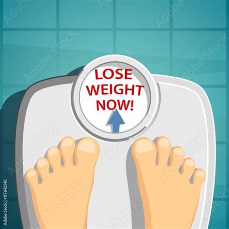 Lose Weight Man Standing On The Scales Stock Vector Cartoon Il Stock