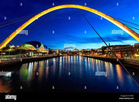 Newcastle And Gateshead At Sundown Showing Gateshead Millennium Bridge