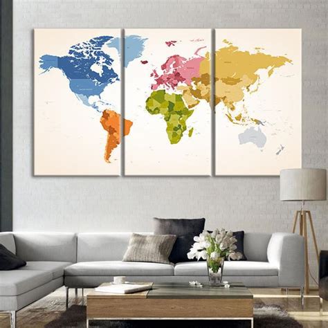 Vintage Colors World Map Multi Panel Canvas Wall Art In 2021 Color