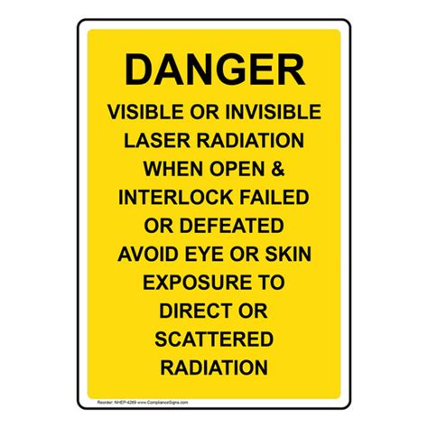 Vertical Sign Laser Danger Visible Or Invisible Laser Radiation