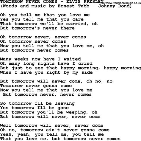 Tomorrow Never Comes By Elvis Presley Lyrics