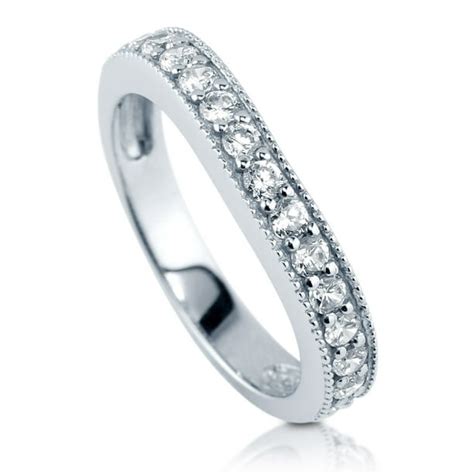 Berricle Rhodium Plated Sterling Silver Cubic Zirconia Cz Curved Half