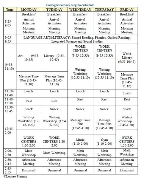 Bank Street Kindergarten Daily Program Schedule Preschool Schedule