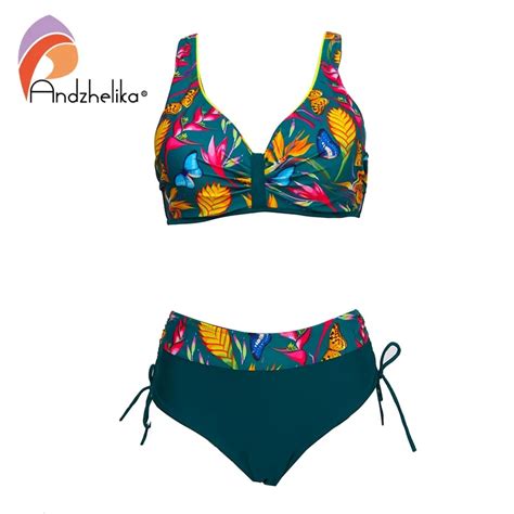 Andzhelika New Women S Push Up Two Piece Bikini Floral High Waisted Swimsuit Sexy Plus Size