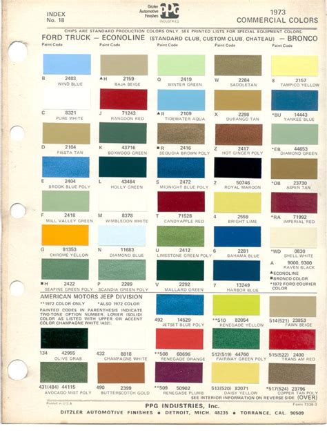 Paint Chips 1973 Ford Truck Fleet Commercial Econoline Club Chateau