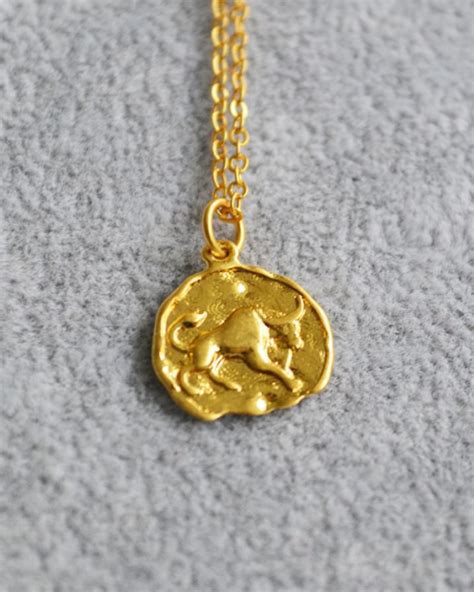 Taurus Zodiac Sign Coin Pendant Necklace Inxsky