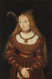 a painting of a woman in red and white dress with long hair wearing a tiara