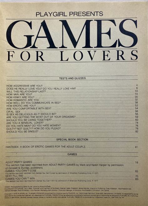 Playgirl Presents Games For Lovers October Adult Magazine