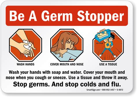 Be A Germ Stopper Wash Hands Use A Tissue Hygiene Sign Sku S 4872