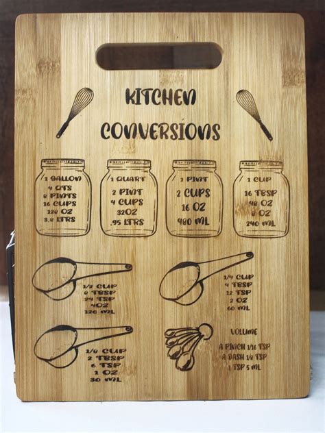 Conversion Chart Cutting Board Kitchen Conversions Bamboo Etsy