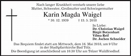 Traueranzeigen von Karin Magda Waigel | trauer.merkur.de