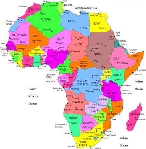 Labeled map of africa, showing countries. MAP OF AFRICA WITH COUNTRIES AND CAPITALS LABELED - NaijaQuest.Com | Africa map, Africa ...