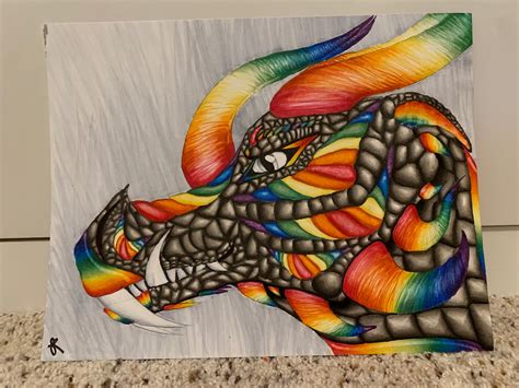 Art Rainbow Colorful Dragon Marker Ink Sketch Etsy