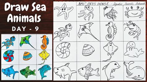 How To Draw Sea Animals Aquatic Animal Drawing Drawing For Kids And