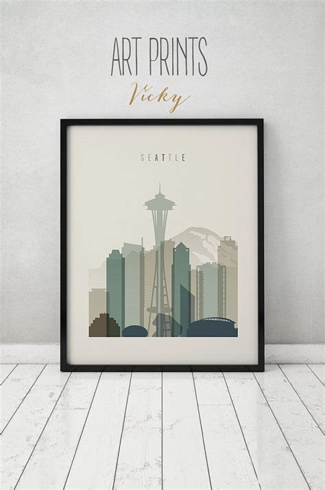 Seattle Print Seattle Poster Wall Art Seattle Skyline Cityscape