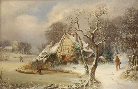British School 19th Century A Winter Scene With A Sportsman On A