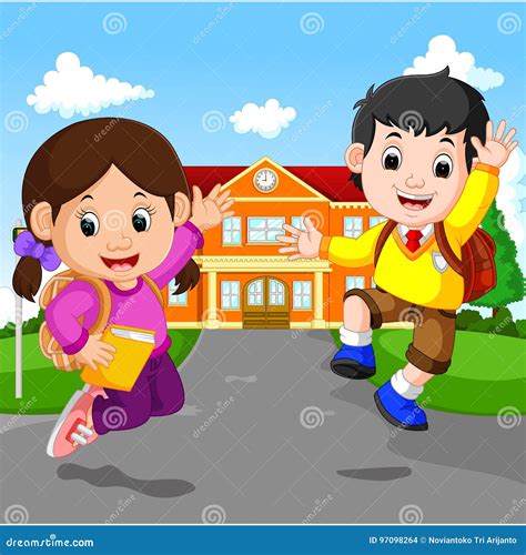 Happy Little Kids Going To School Stock Vector Illustration Of